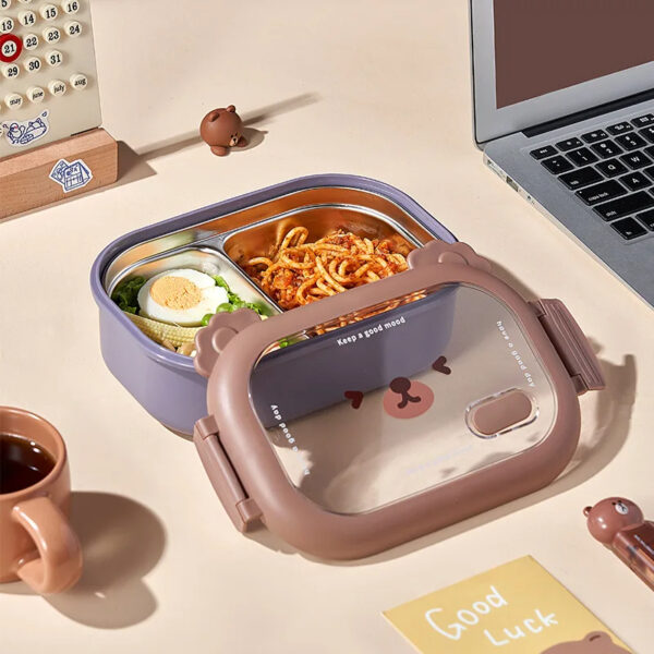 Lunchera Infantil Acero Inoxidable Oso | 2 Divisiones Herméticas