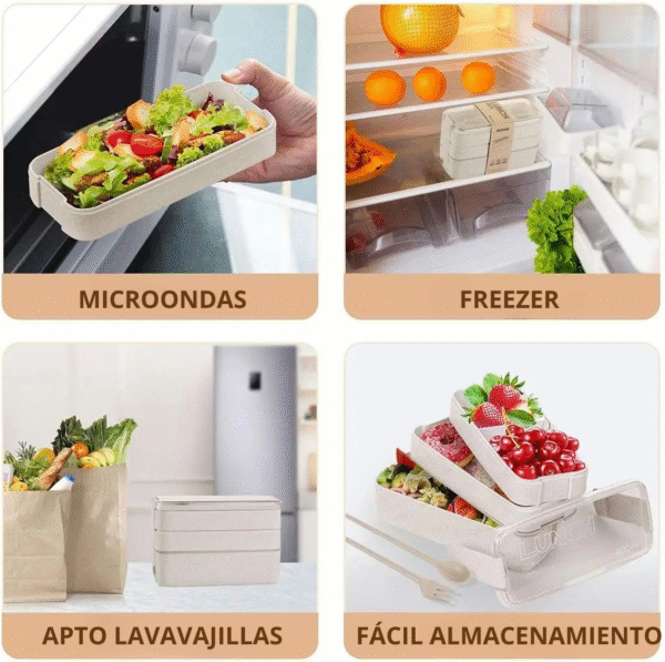 Lunchera Ecológica Apilable con Compartimentos | Bento Box con Cubiertos